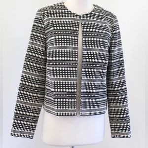 Banana Republic Black White Geometric
Striped Collarless Woven Blazer Jacket 8